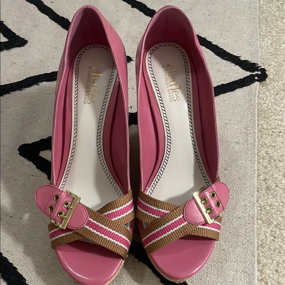 Charles & Keith Pink Heeled Peep-Toe Shoes